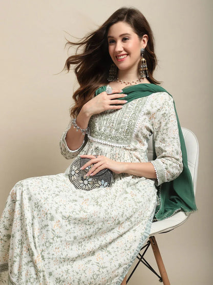 Beautiful Designer Pure Cotton Full Stiched Kurti Pant with Dupatta