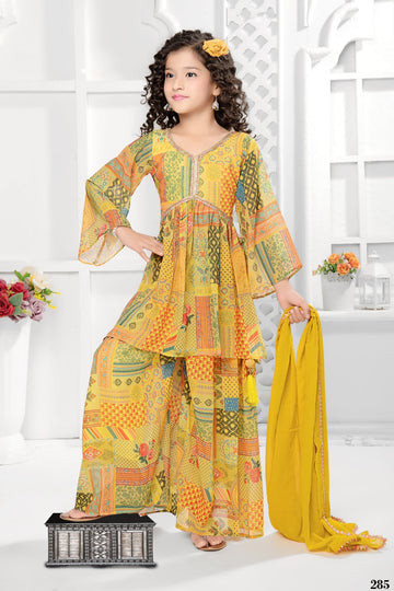 Beautiful Designer Multicolor Georgette Kids Sarara Kameez