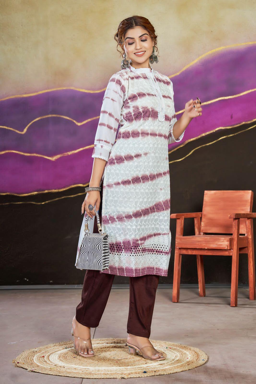 Beautiful Designer Pure Cotton Schiffli Kurti (549x04)
