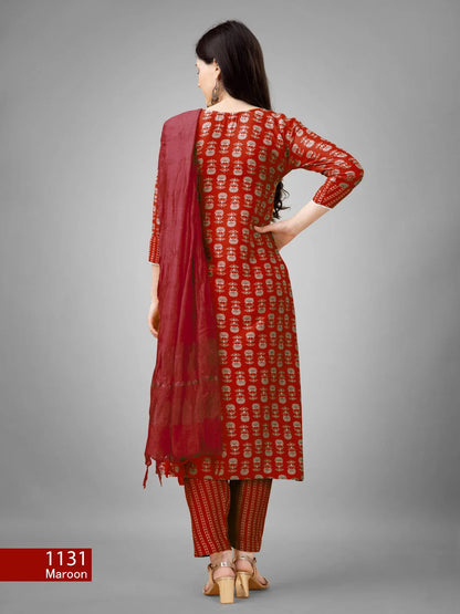 Beautiful Designer Pure Cotton Full Stiched Kurti Pant with Dupatta