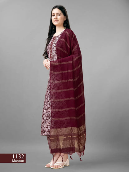 Beautiful Designer Pure Cotton Full Stiched Kurti Pant with Dupatta