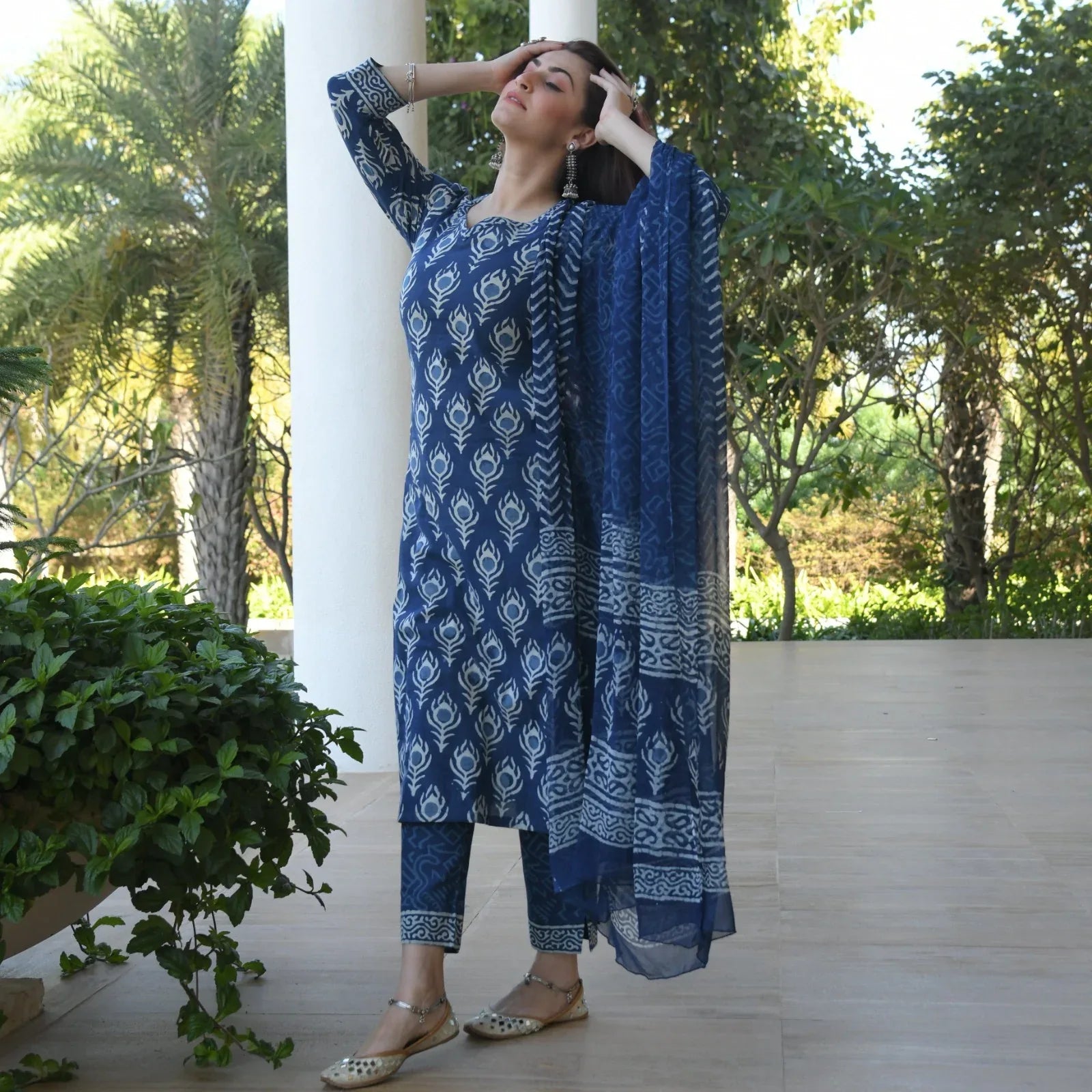 Beautiful Designer Pure Cotton Full Stiched Kurti Pant with Dupatta