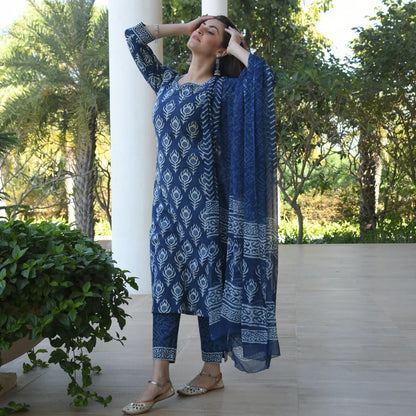 Beautiful Designer Pure Cotton Full Stiched Kurti Pant with Dupatta