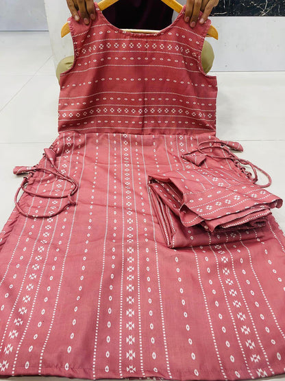 Beautiful Designer Cotton Sleev Less Kurti Pent Set