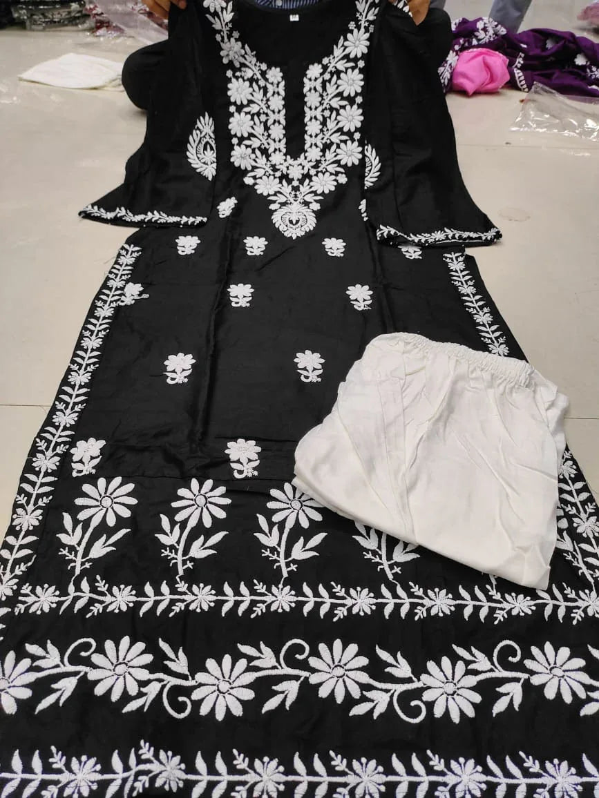 Beautiful Designer Heavy Rayon Cotton Lucknowi work Kurti
