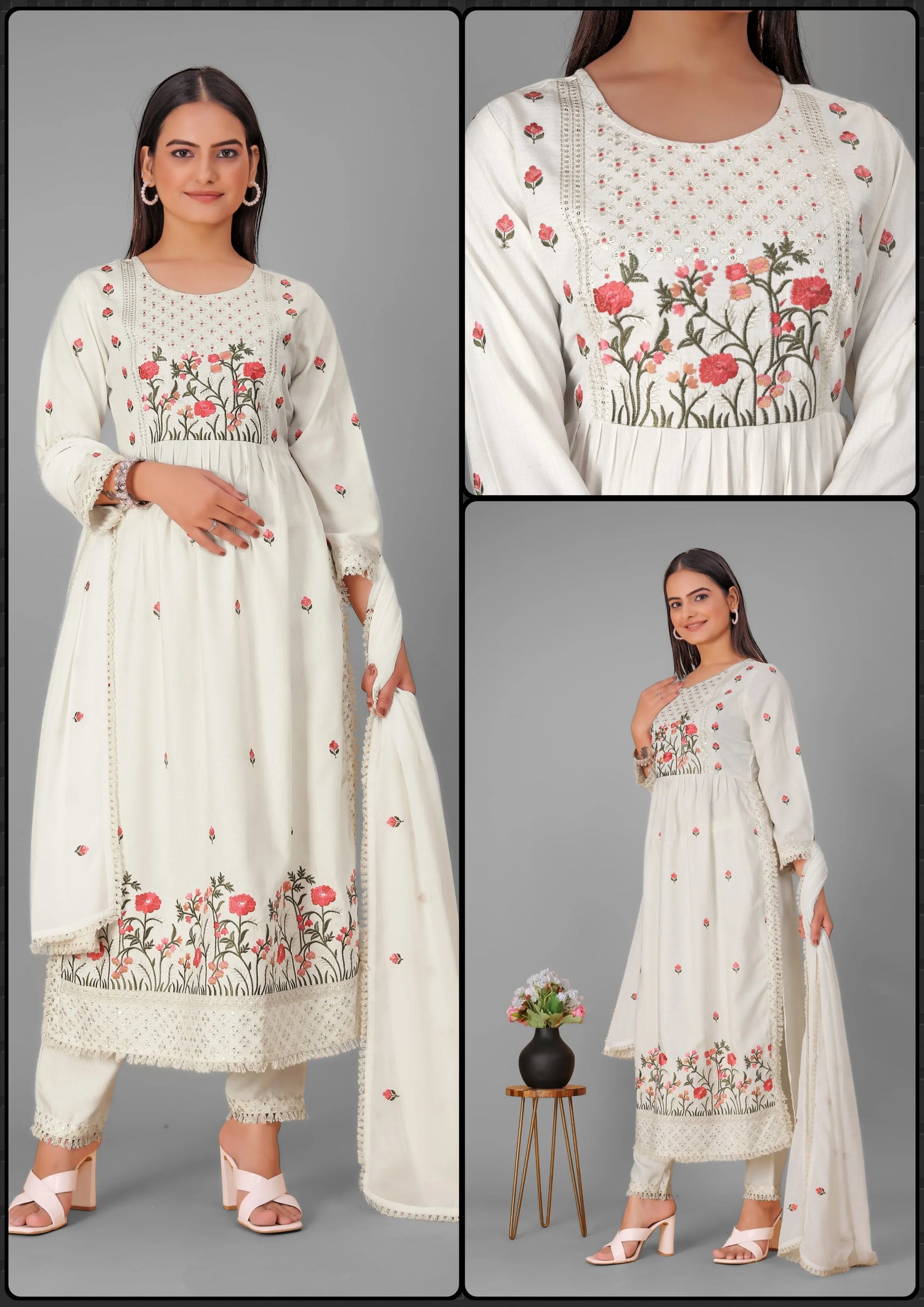 Beautiful Designer Pure Cotton Full Stiched Kurti Pant with Dupatta
