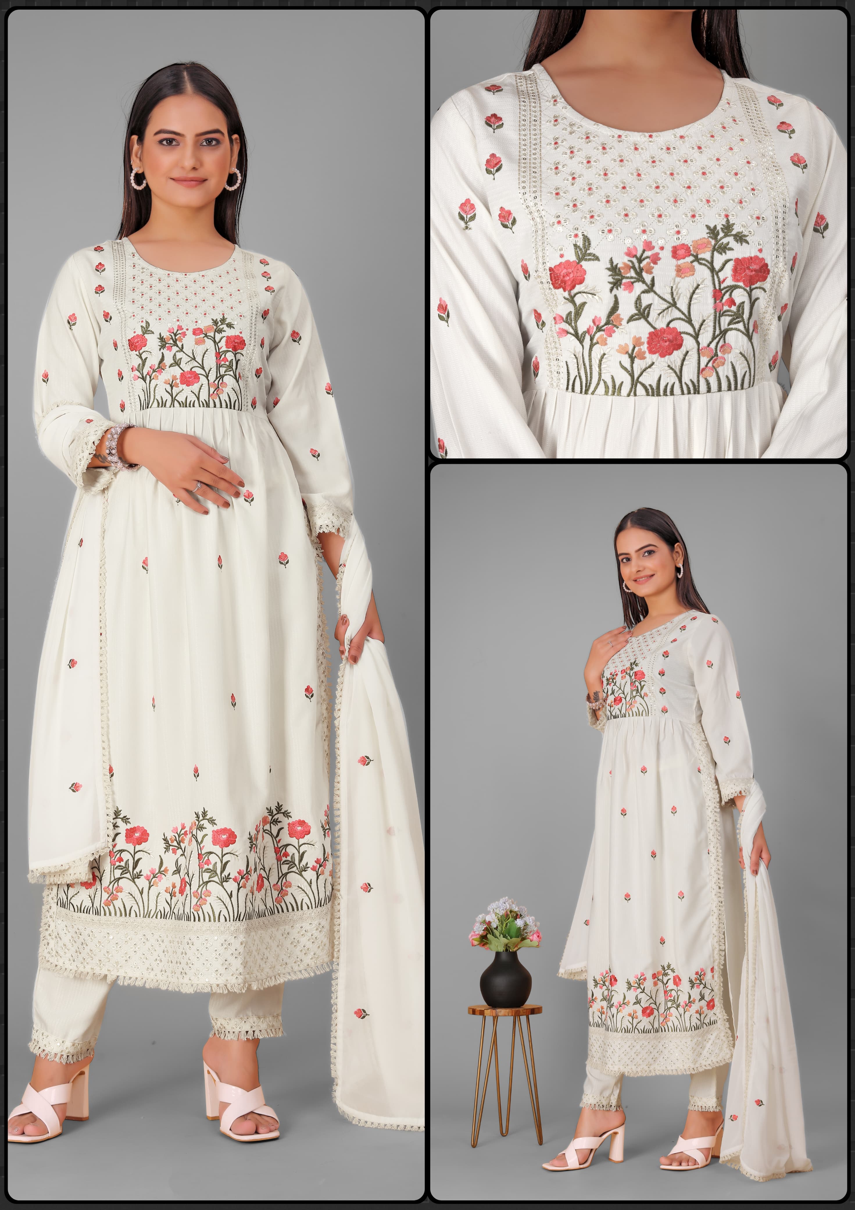 Beautiful Designer Pure Cotton Full Stiched Kurti Pant with Dupatta