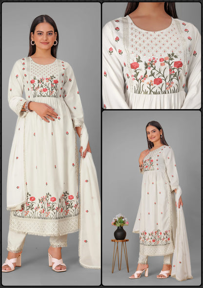 Beautiful Designer Pure Cotton Full Stiched Kurti Pant with Dupatta