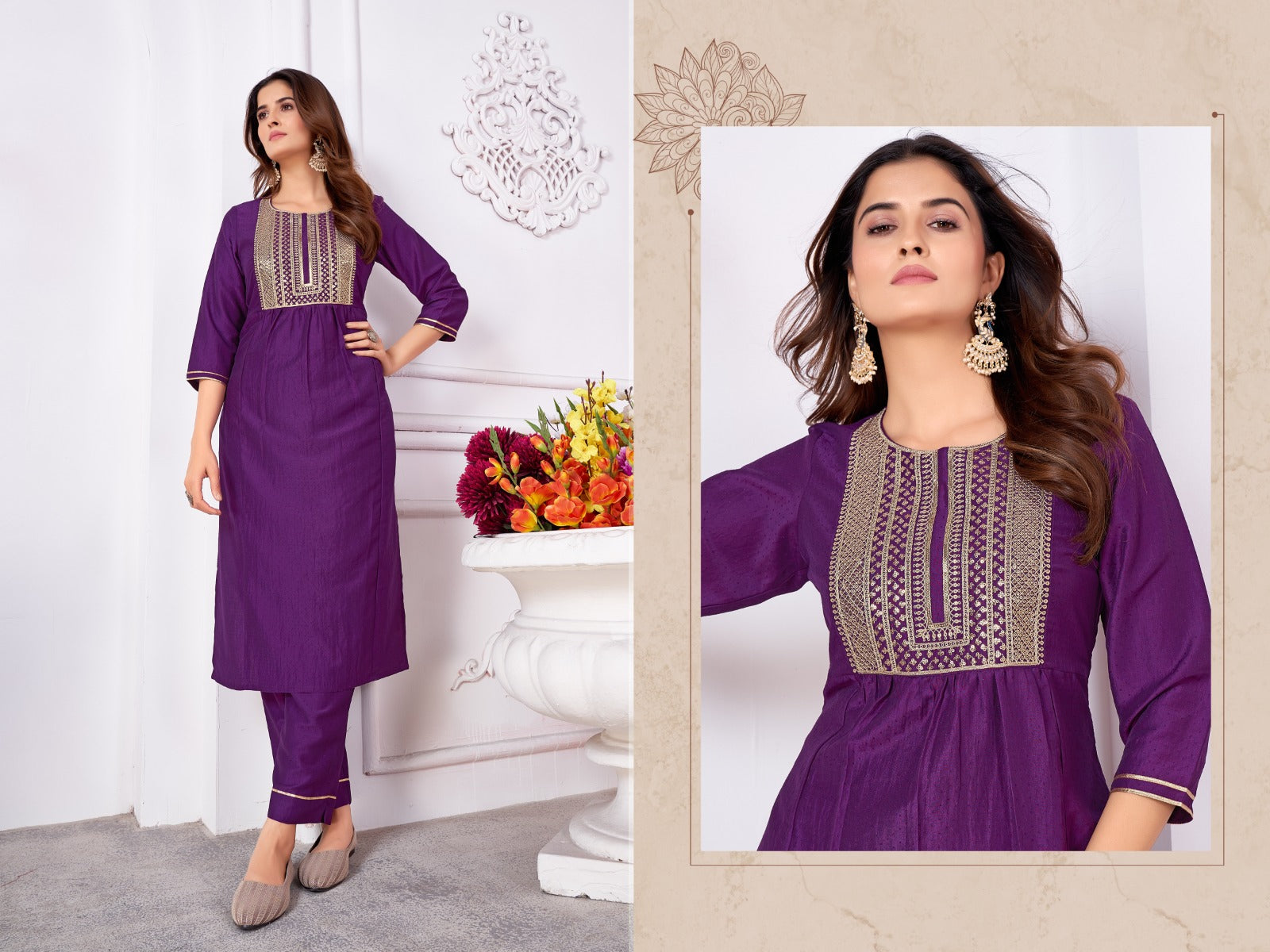 Beautiful Designer Pure Cotton Full Stiched Kurti Pant with Dupatta