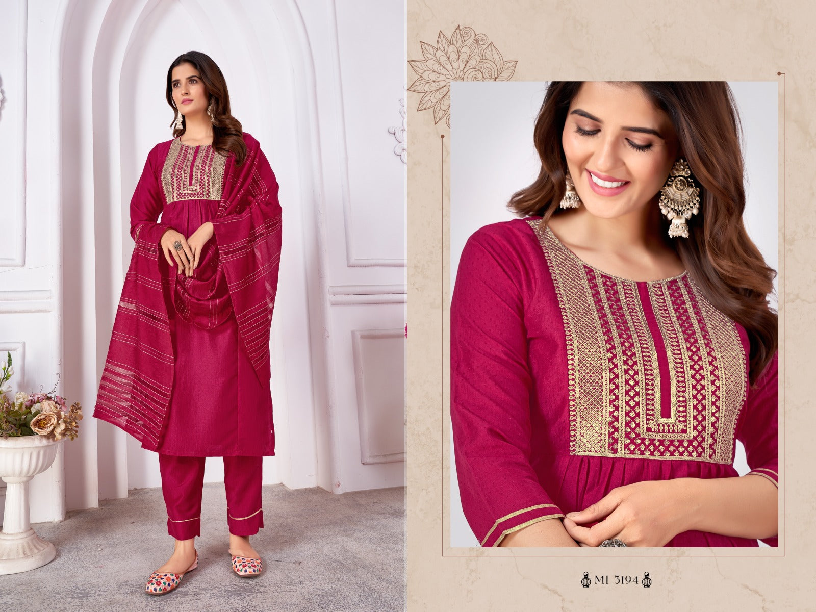 Beautiful Designer Pure Cotton Full Stiched Kurti Pant with Dupatta