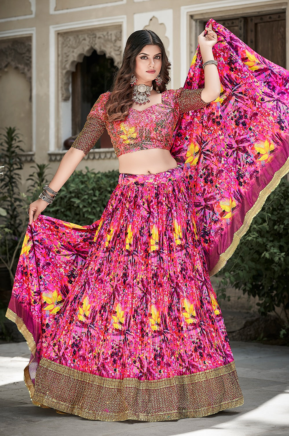 Beautiful Designer Crushed Chinon Silk Chaniya Choli