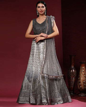 Beautiful Designer Steel Grey Mirror Trendy Lehenga Choli