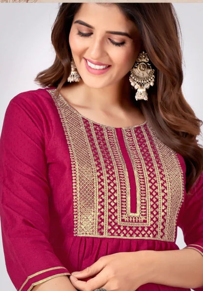Beautiful Designer Pure Cotton Full Stiched Kurti Pant with Dupatta