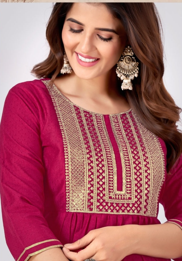 Beautiful Designer Pure Cotton Full Stiched Kurti Pant with Dupatta