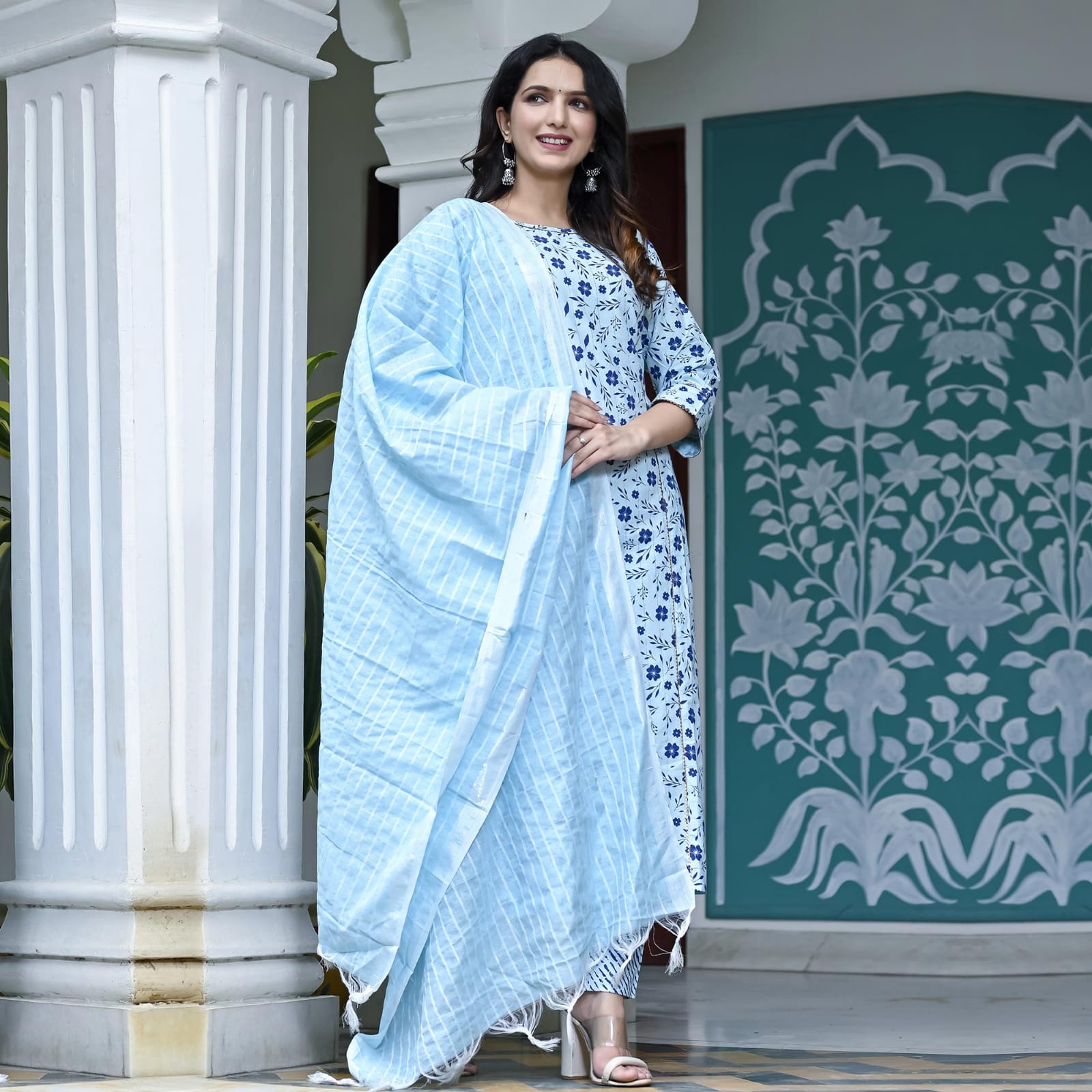 Beautiful Designer Pure Cotton Full Stiched Kurti Pant with Dupatta