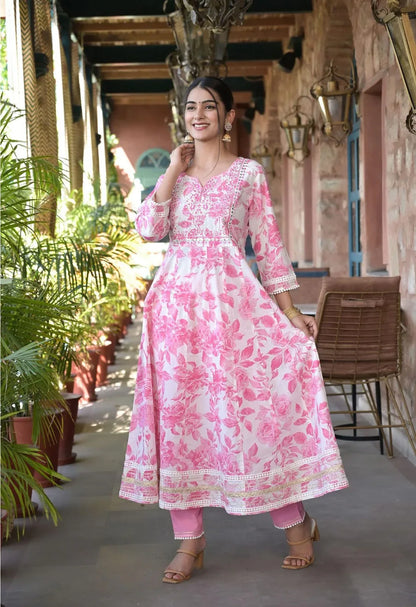Beautiful Designer Pure Cotton Full Stiched Kurti Pant with Dupatta