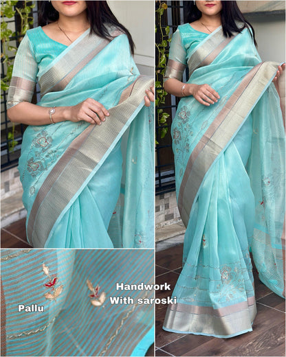 Beautiful Designer Soft Organza Silk Saree