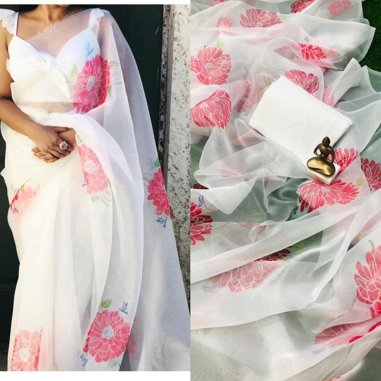 Beautiful Designer Imported Orgenza Silk with Digital Print Saree