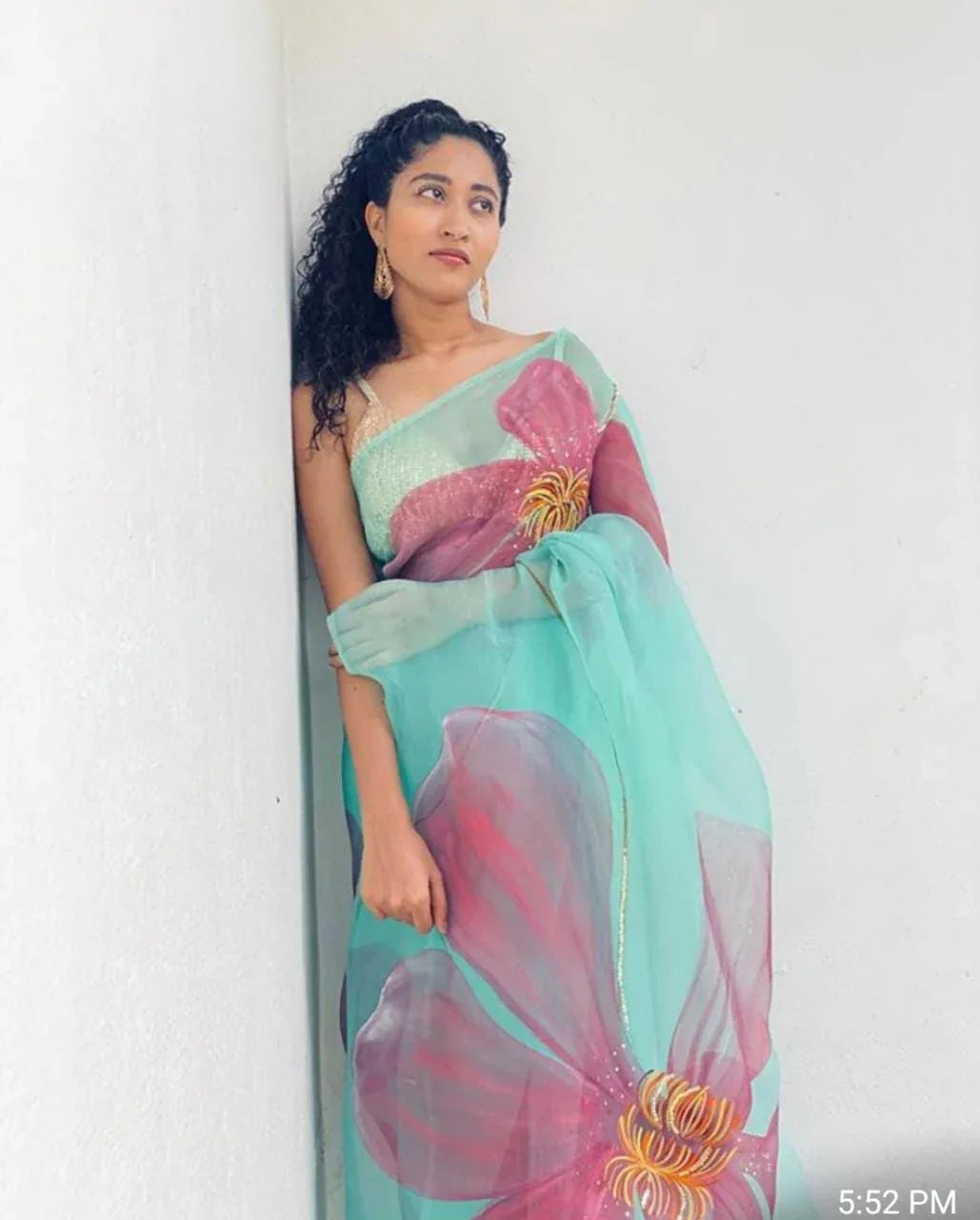 Beautiful Designer Imported Orgenza Silk with Digital Print Saree
