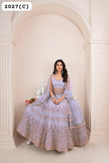 Beautiful Designer Pink Pearl Work Net Bridesmaid Lehenga Choli