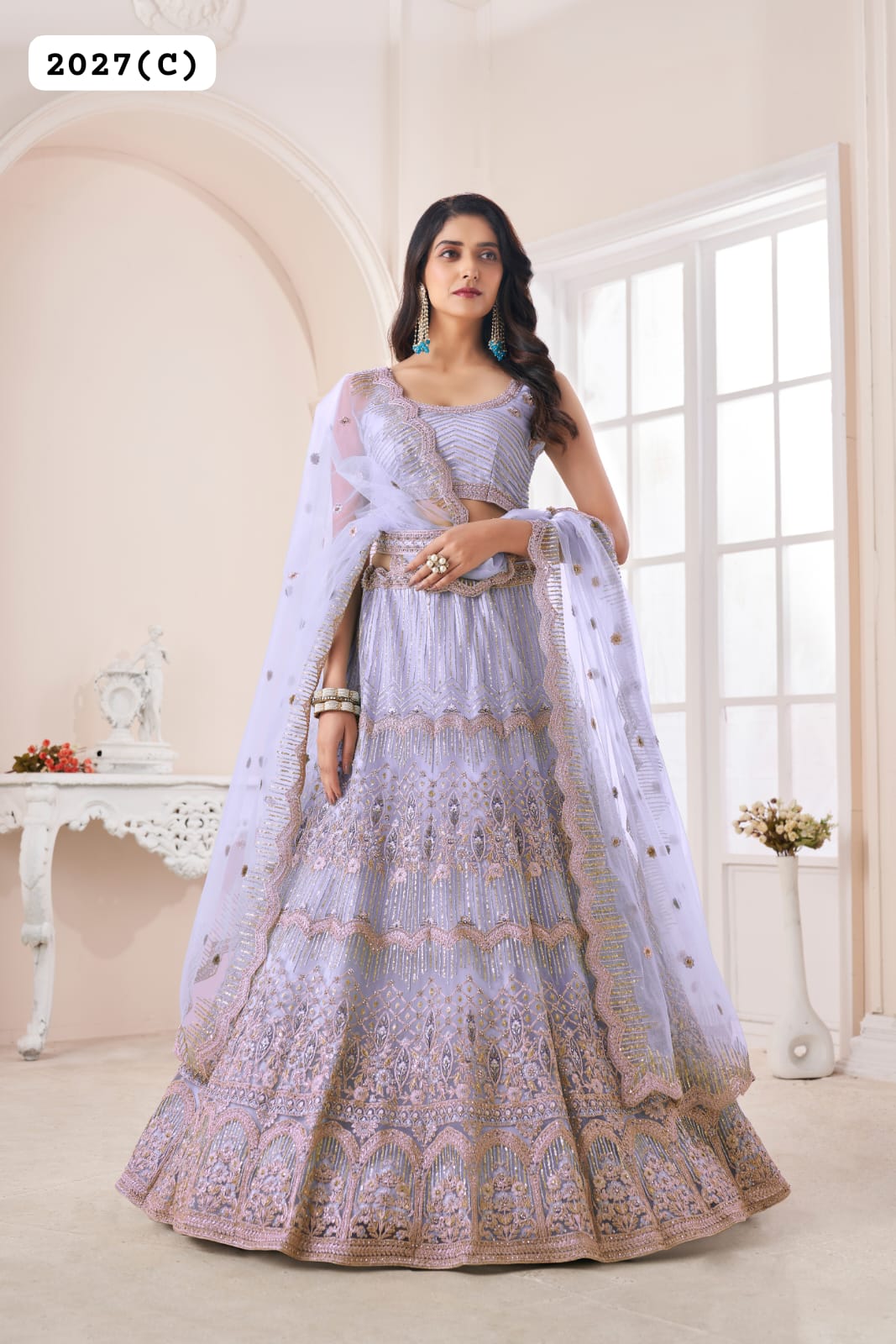 Beautiful Designer Pink Pearl Work Net Bridesmaid Lehenga Choli