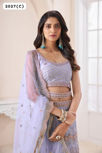 Beautiful Designer Pink Pearl Work Net Bridesmaid Lehenga Choli