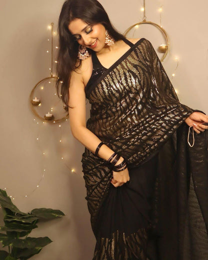 Beautiful Designer Soft Georgette Sequanc Saree Design 5317