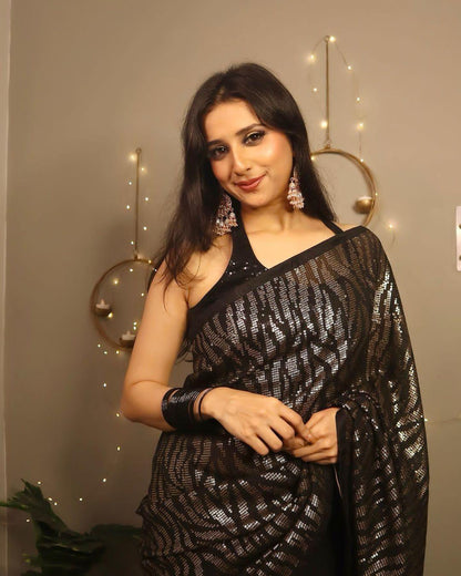 Beautiful Designer Soft Georgette Sequanc Saree Design 5317