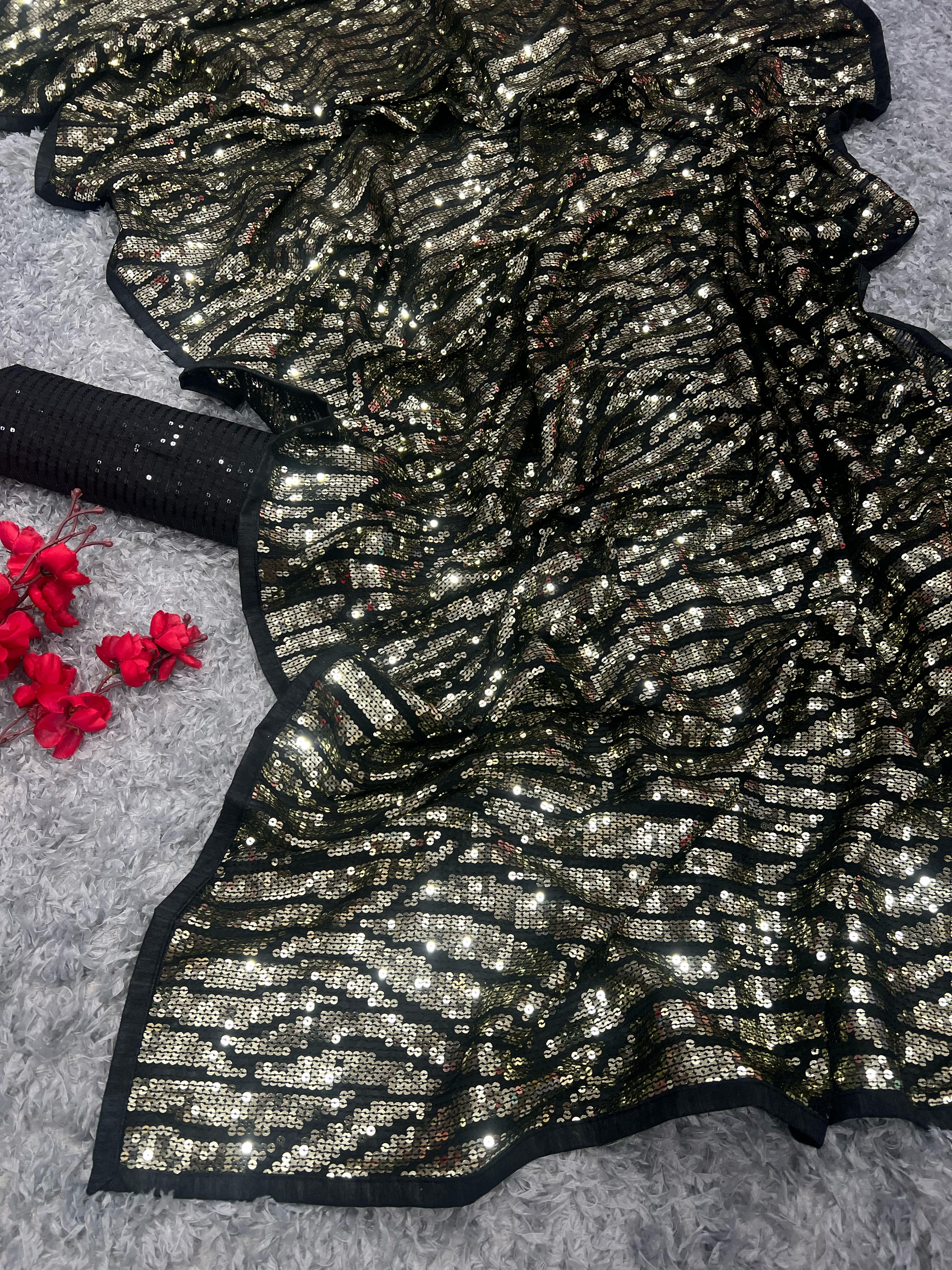 Beautiful Designer Soft Georgette Sequanc Saree Design 5317