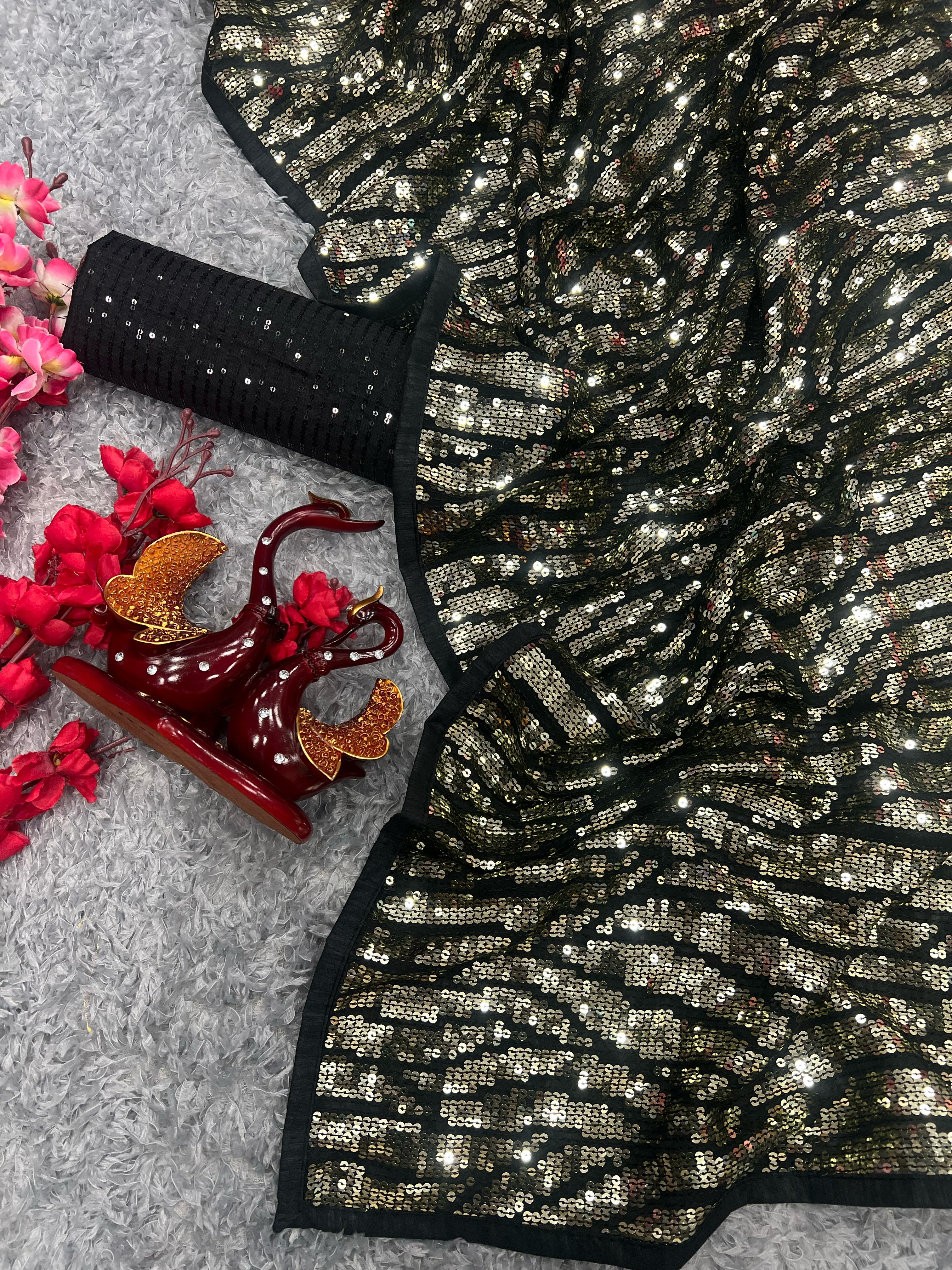 Beautiful Designer Soft Georgette Sequanc Saree Design 5317