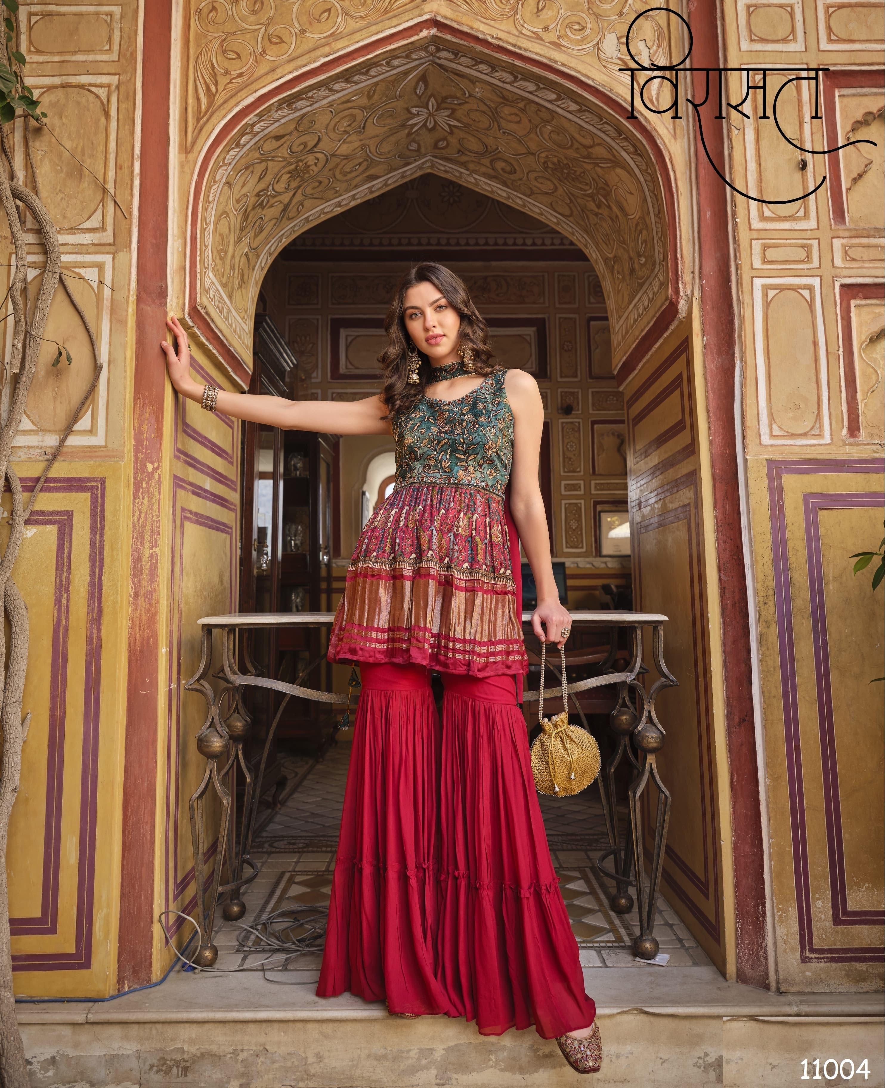 Beautiful Designer Pure Gajji Lagdi Patta Sharara Suit