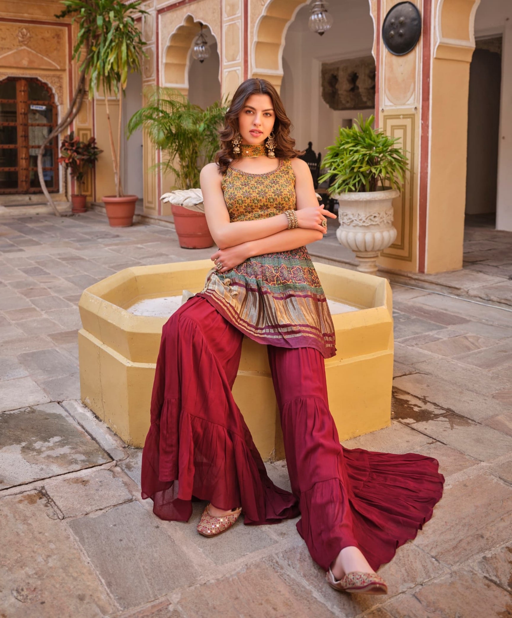 Beautiful Designer Pure Gajji Lagdi Patta Sharara Suit