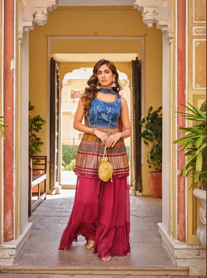 Beautiful Designer Pure Gajji Lagdi Patta Sharara Suit