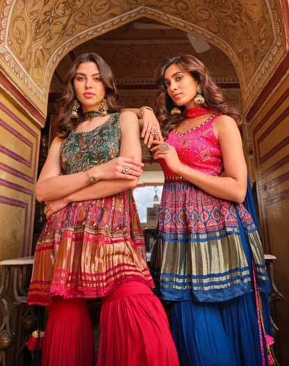 Beautiful Designer Pure Gajji Lagdi Patta Sharara Suit