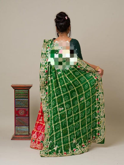 Beautiful Rajasthani Pure Gaji Silk Bandhani Ghatchola Gotapatti Lehenga Chunni