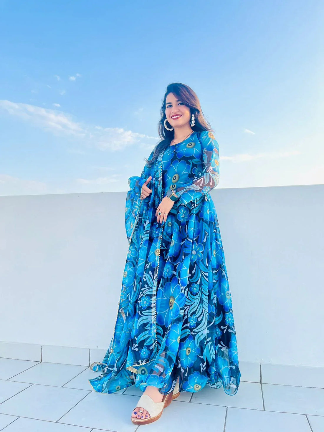 Beautiful Designer Party Wear Look Organza Taby Silk Gown