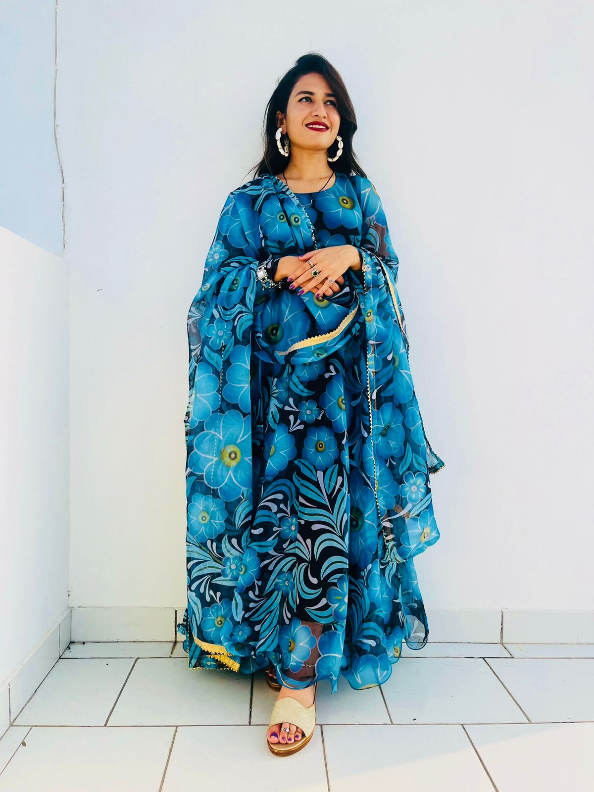 Beautiful Designer Party Wear Look Organza Taby Silk Gown