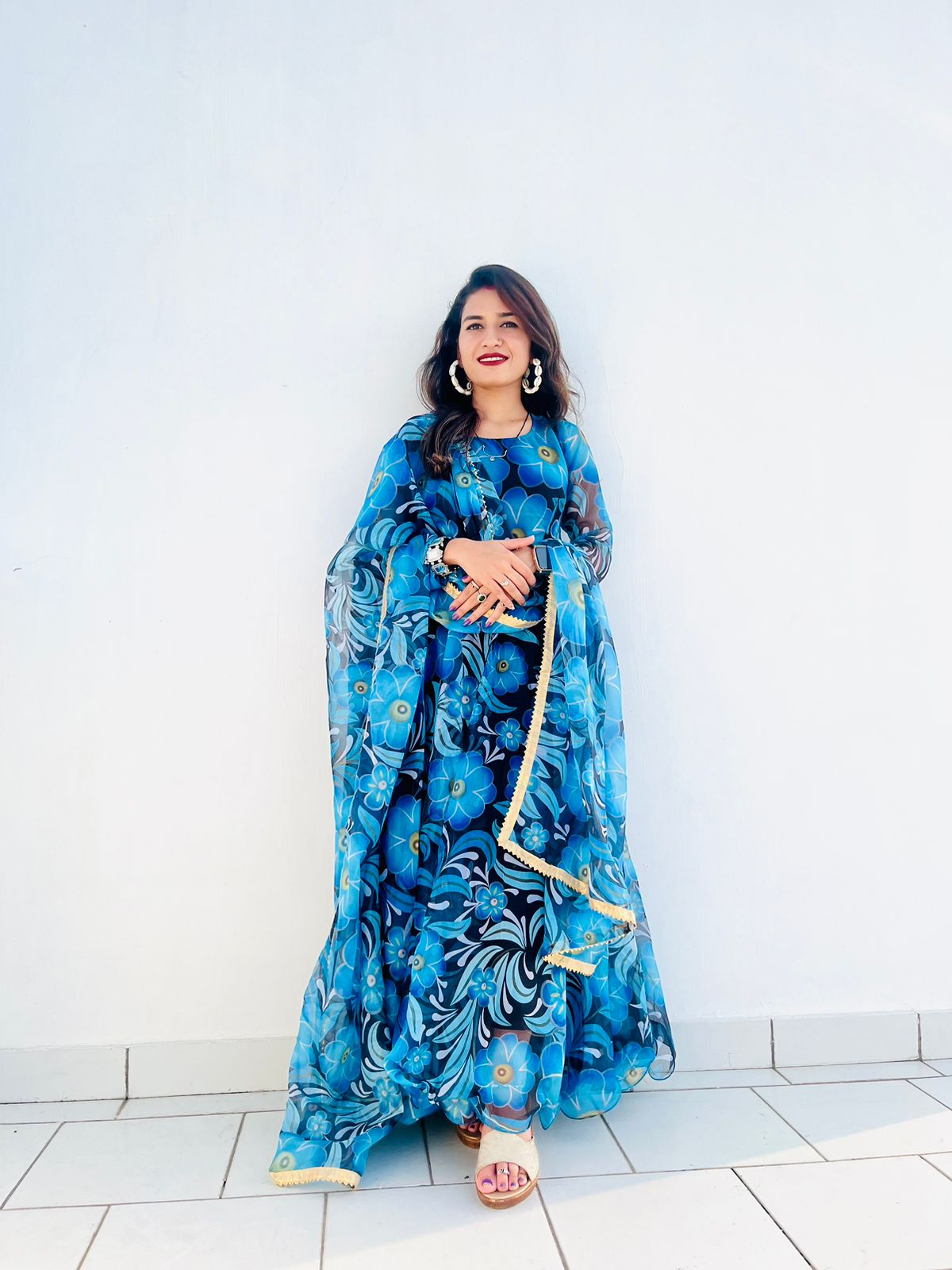 Beautiful Designer Party Wear Look Organza Taby Silk Gown