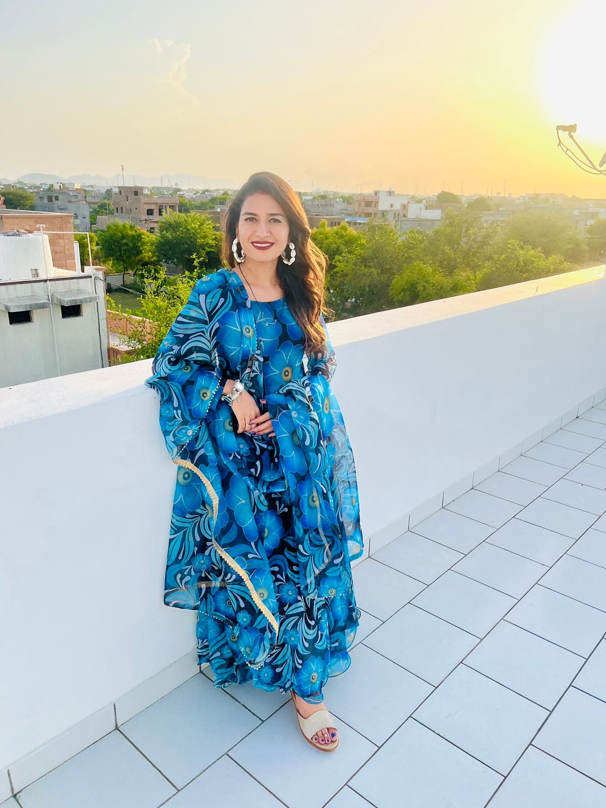 Beautiful Designer Party Wear Look Organza Taby Silk Gown