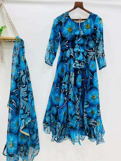 Beautiful Designer Party Wear Look Organza Taby Silk Gown