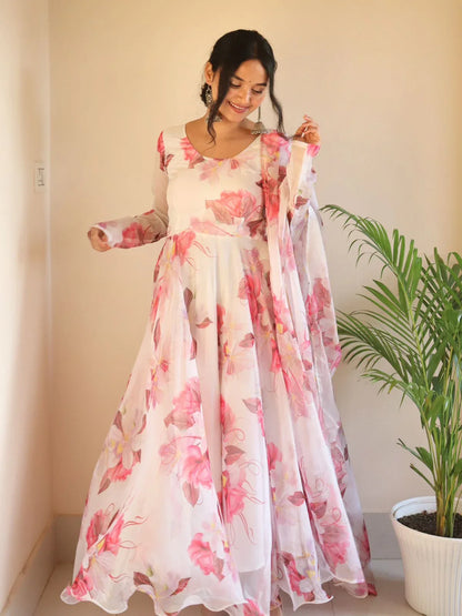 Beautiful Designer Party Wear Look Organza Taby Silk Gown