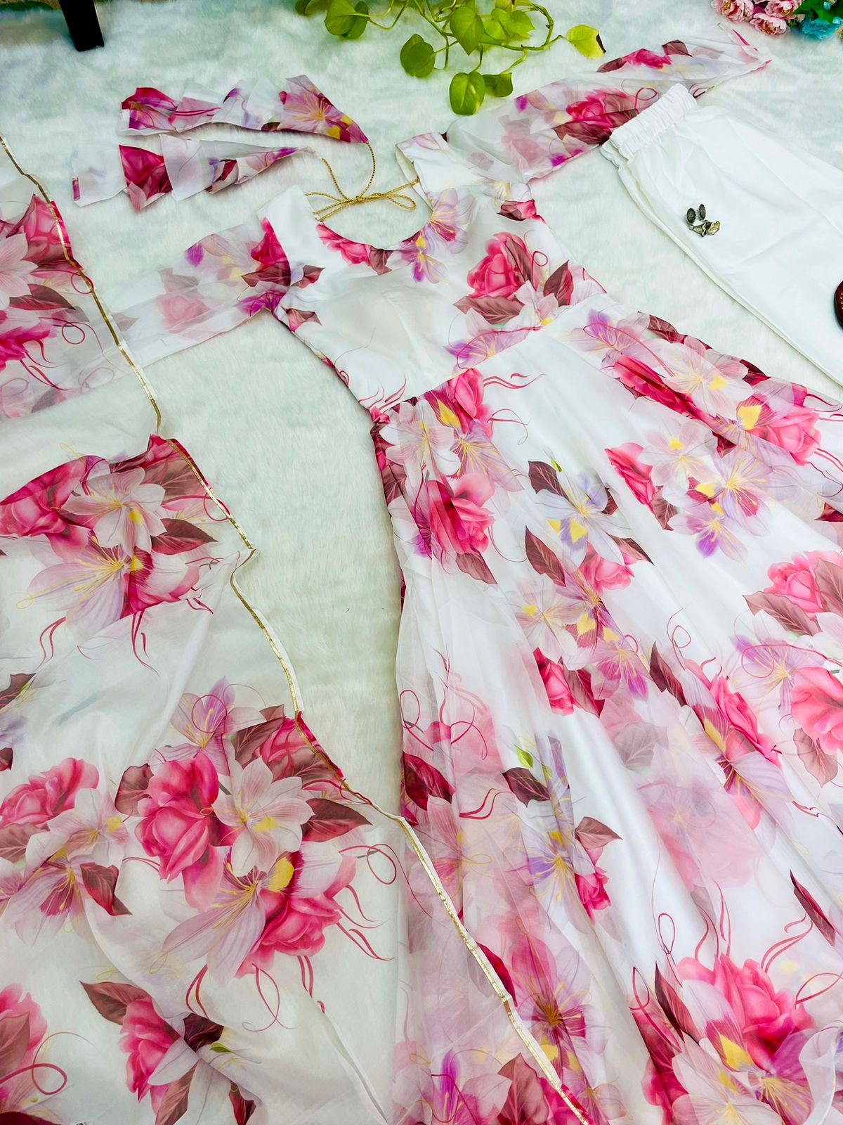 Beautiful Designer Party Wear Look Organza Taby Silk Gown