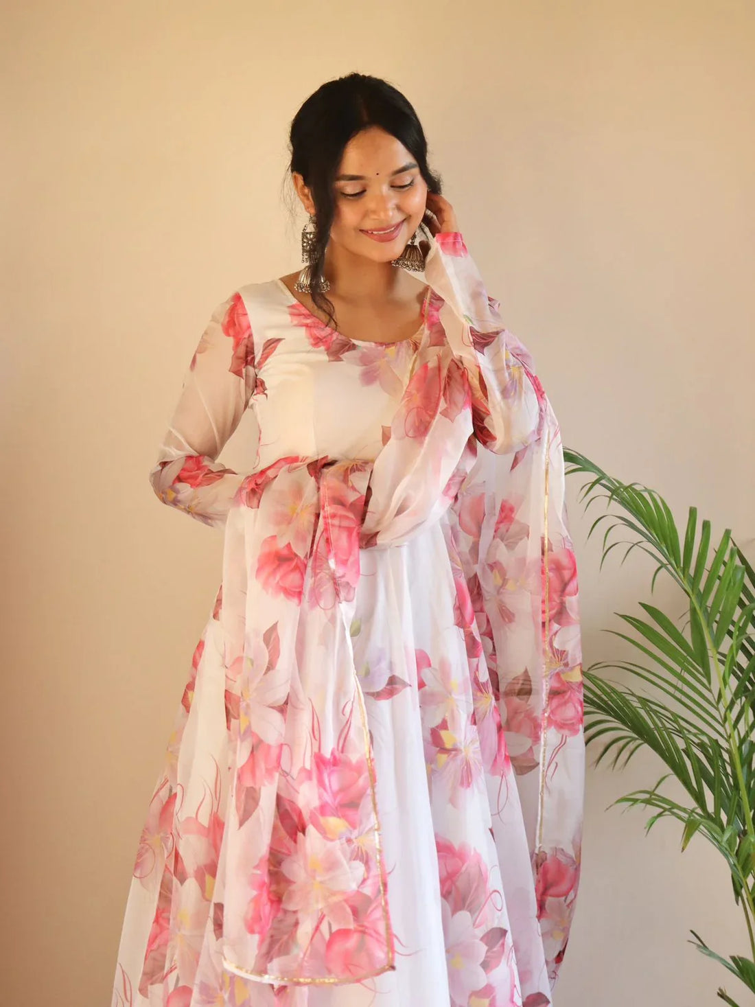 Beautiful Designer Party Wear Look Organza Taby Silk Gown