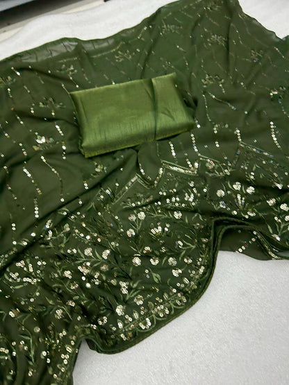 Beautiful Designer Party Wear Soft Gorgette Saree