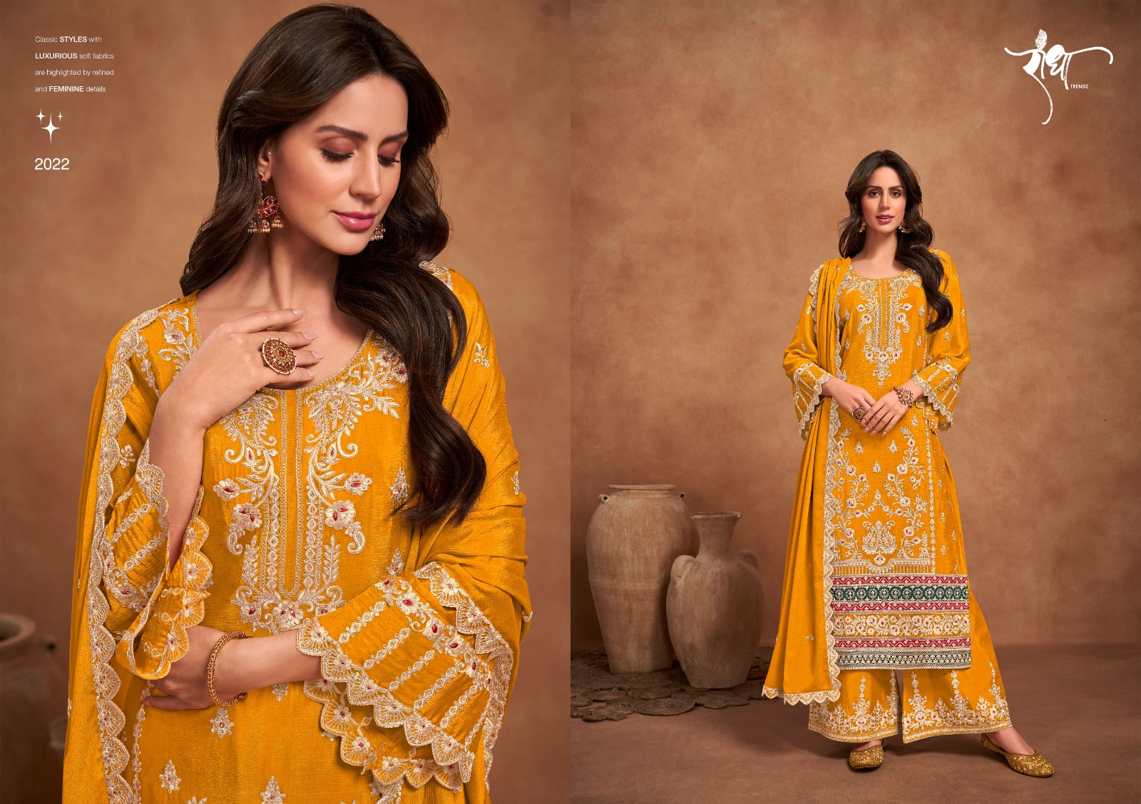 Beautiful Designer Mustard Yellow Pakistani Palazzo Kameez