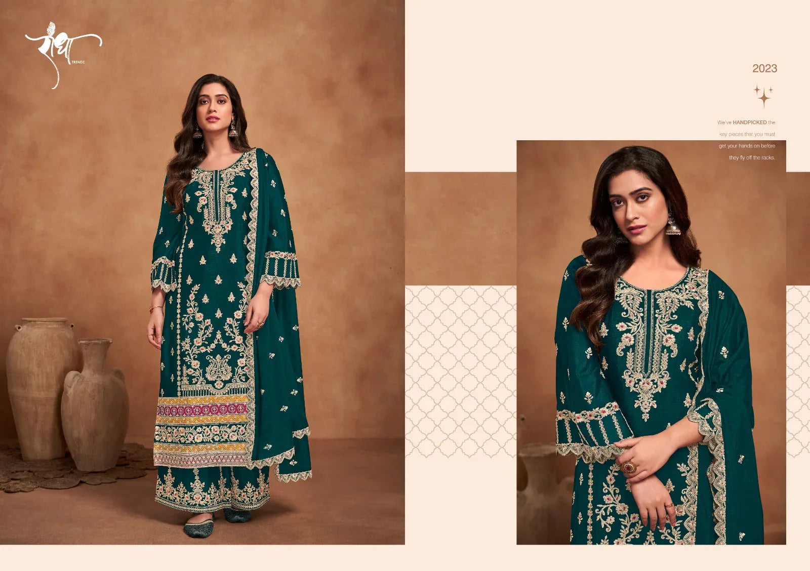 Beautiful Designer Morpich Pakistani Palazzo Kameez