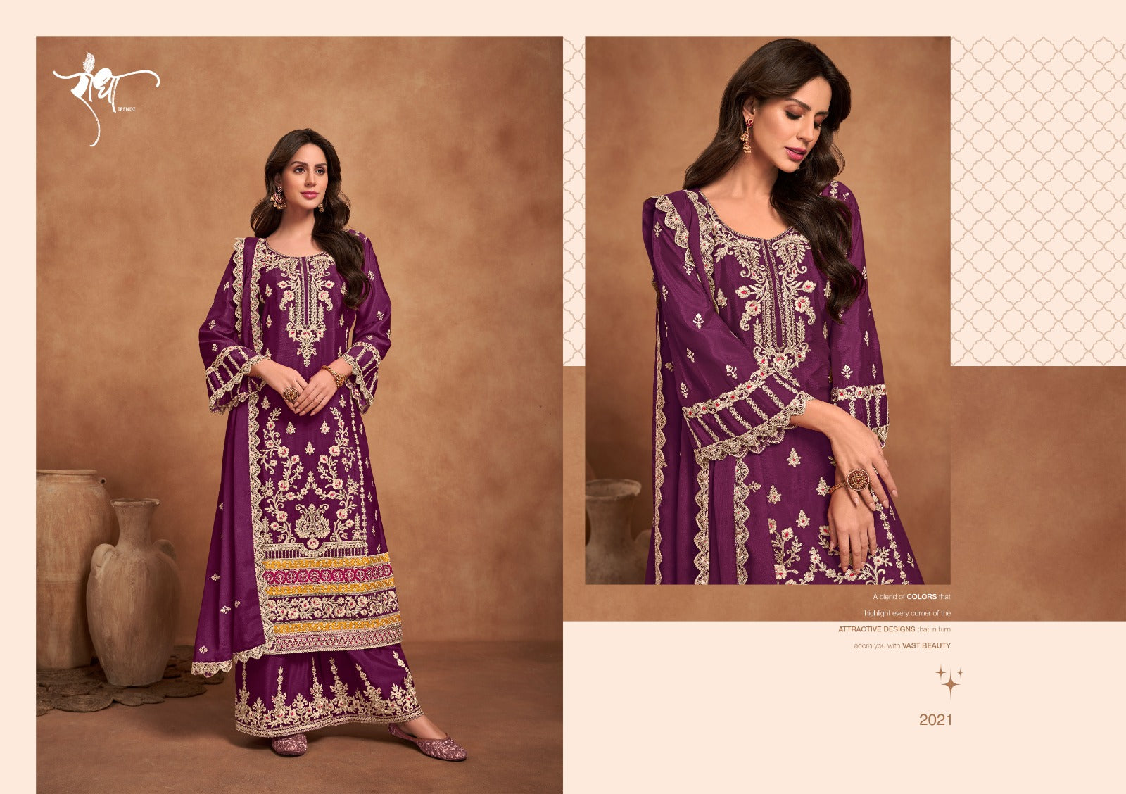 Beautiful Designer Magenta Pakistani Palazzo Kameez