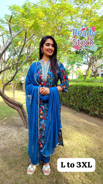 Beautiful Designer Pure Mudal Print Kurti with Pent &amp; Dupptta Set