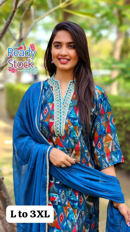 Beautiful Designer Pure Mudal Print Kurti with Pent &amp; Dupptta Set