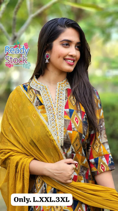 Beautiful Designer Pure Mudal Print Kurti with Pent &amp; Dupptta Set